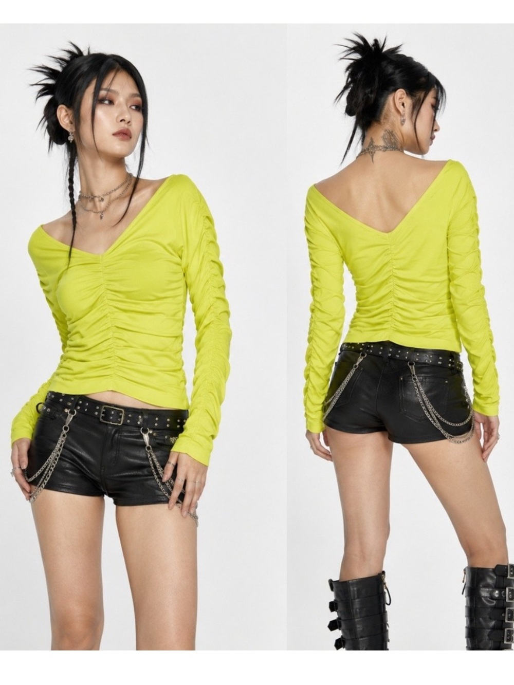 Helmut Lang Ruched V-Neck Long Sleeve Top XS-S
